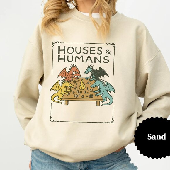 Houses and Humans D&D Sweatshirt Dungeons And Dragons Gift Funny DND Sweatshirt - Picture 1 of 2